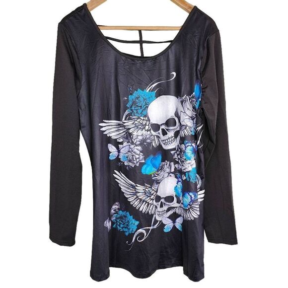 Rose Gal Punk Skull and Butterfly Tunic Mini Dress - Picture 1 of 8